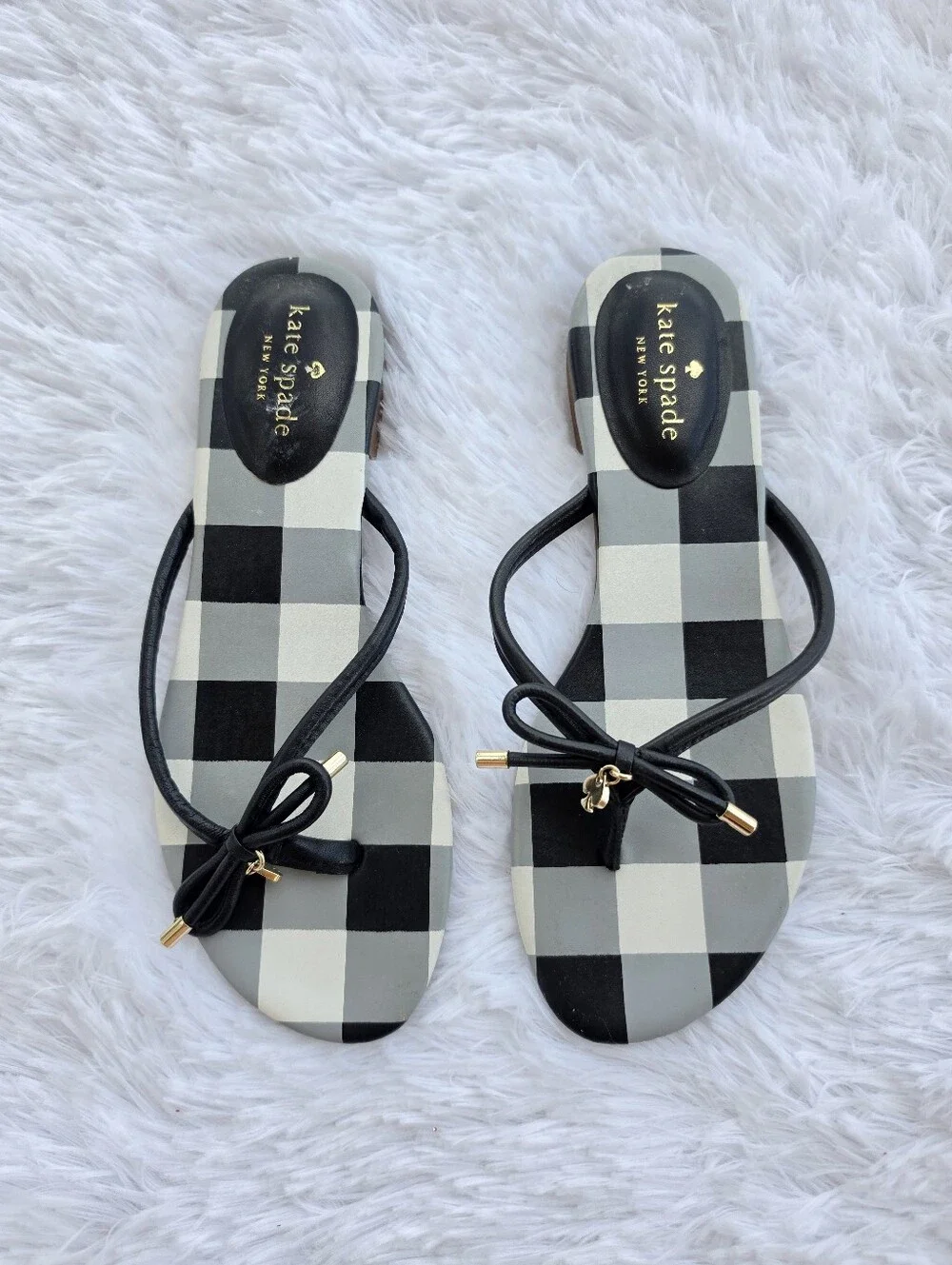 Kate Spade‎ Mistic Bow Buffulo Check Plaid Flat Thong Sandals